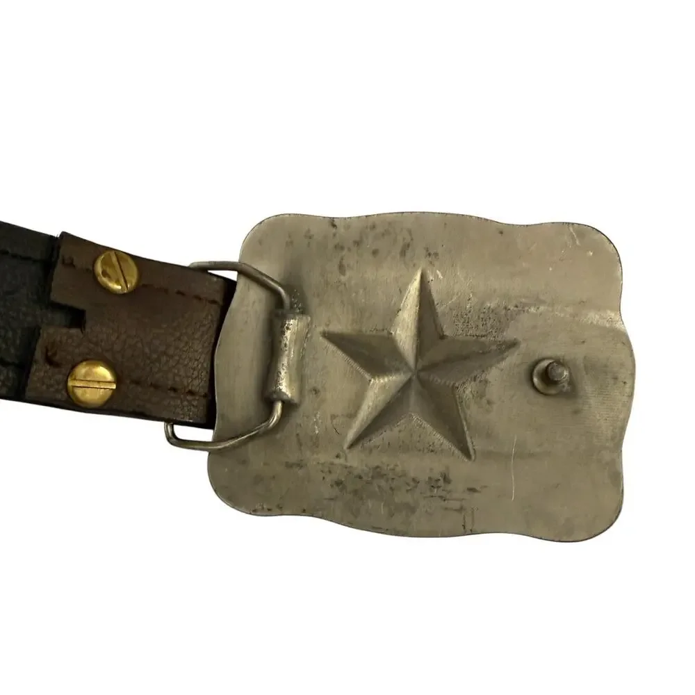 Men’s Western Brown Leather Belt Silver Texas Star Buckle Cowboy Rodeo Size 44